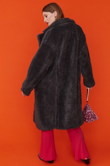 JAYLEY Faux Shearling Grey Oversized Maxi Coat