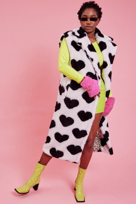 JAYLEY Faux Shearling Long Love Heart Gilet | Waistcoat