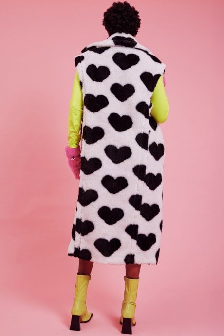 JAYLEY Faux Shearling Long Love Heart Gilet | Waistcoat