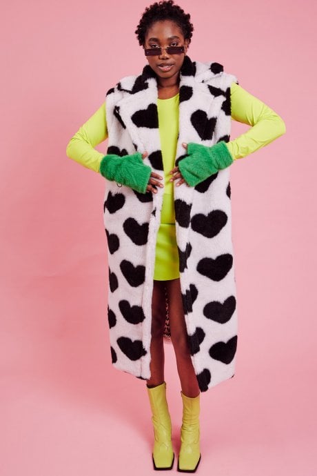 JAYLEY Faux Shearling Long Love Heart Gilet | Waistcoat