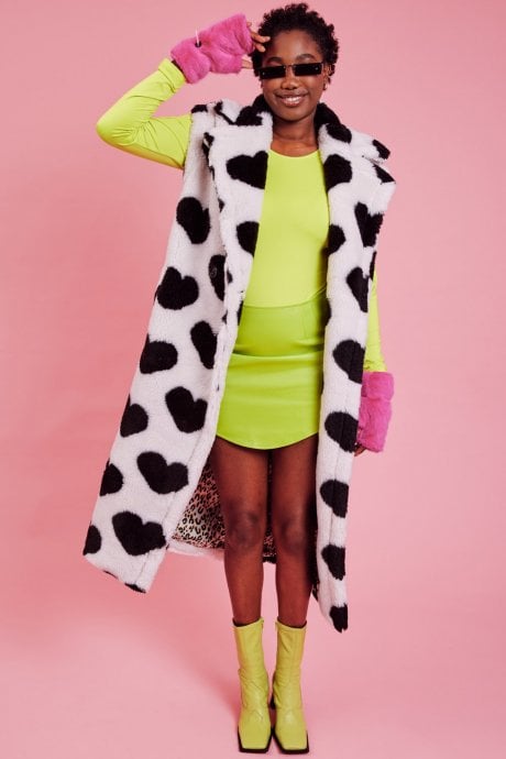 JAYLEY Faux Shearling Long Love Heart Gilet | Waistcoat