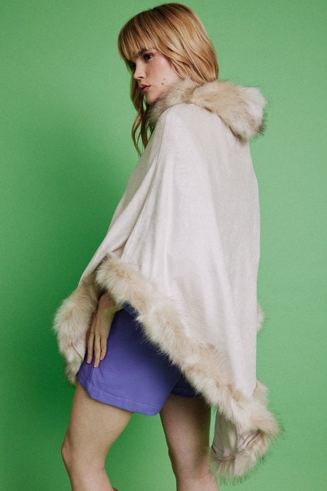 JAYLEY Faux Suede And Faux Fur Poncho