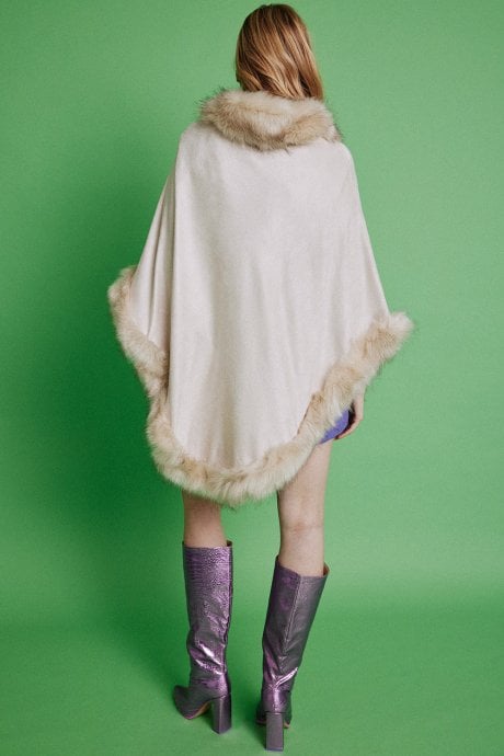 JAYLEY Faux Suede And Faux Fur Poncho