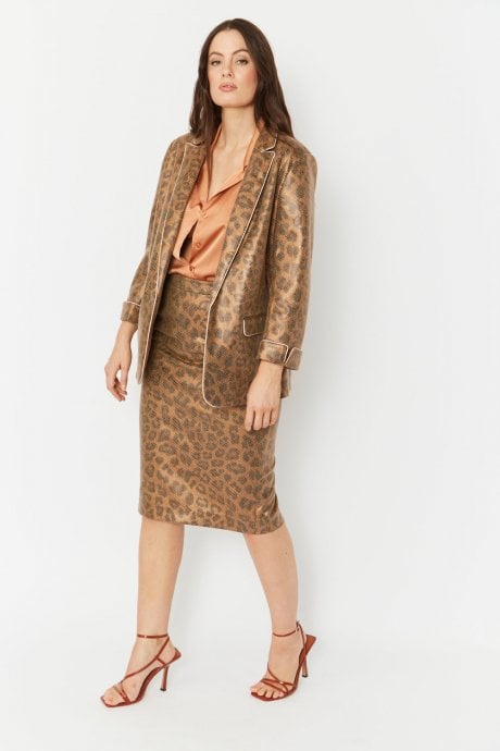 JAYLEY Faux Suede Animal Print Blazer Jacket