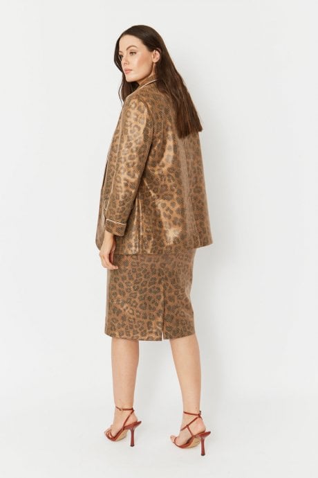 JAYLEY Faux Suede Animal Print Blazer Jacket