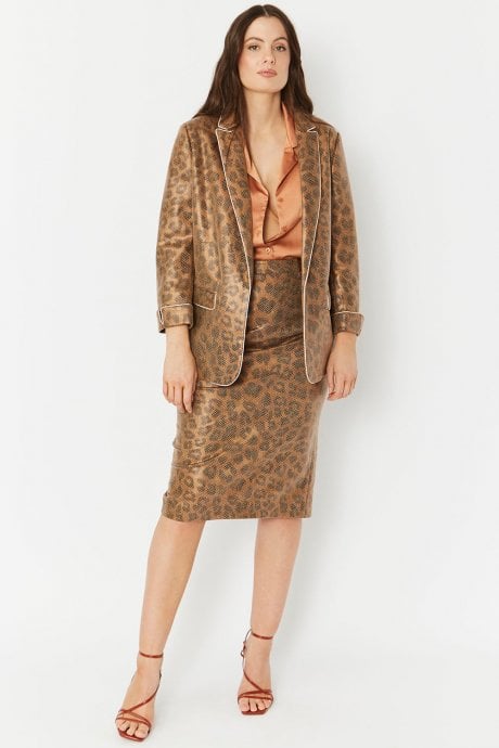 JAYLEY Faux Suede Animal Print Blazer Jacket