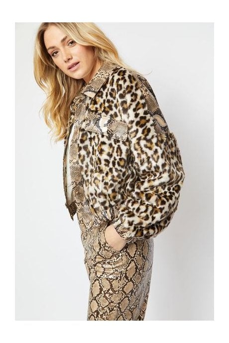 JAYLEY Faux Suede Fur Animal Print Jacket