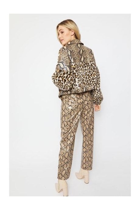 JAYLEY Faux Suede Fur Animal Print Jacket