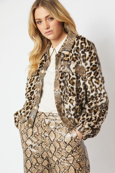 JAYLEY Faux Suede Fur Animal Print Jacket