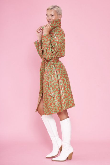 JAYLEY Faux Suede Heart Print Trench Coat