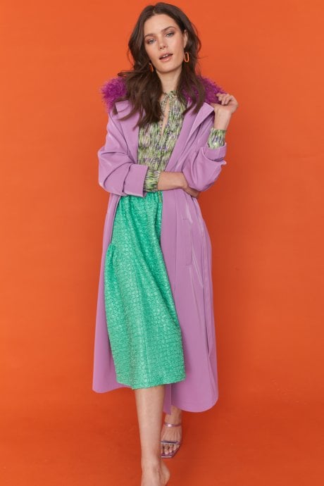 JAYLEY Faux Suede Lilac Trench Coat With Faux Shearling Collar