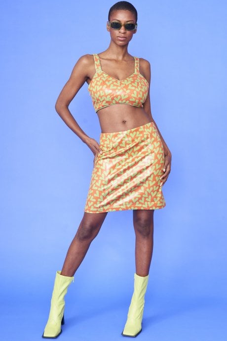 JAYLEY Faux Suede Orange and Green Love Heart Skirt