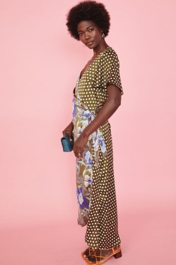 JAYLEY Floral And Polka Dot Wrap Maxi Dres