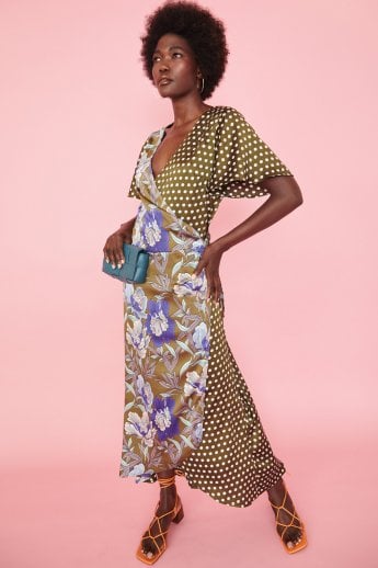 JAYLEY Floral And Polka Dot Wrap Maxi Dres