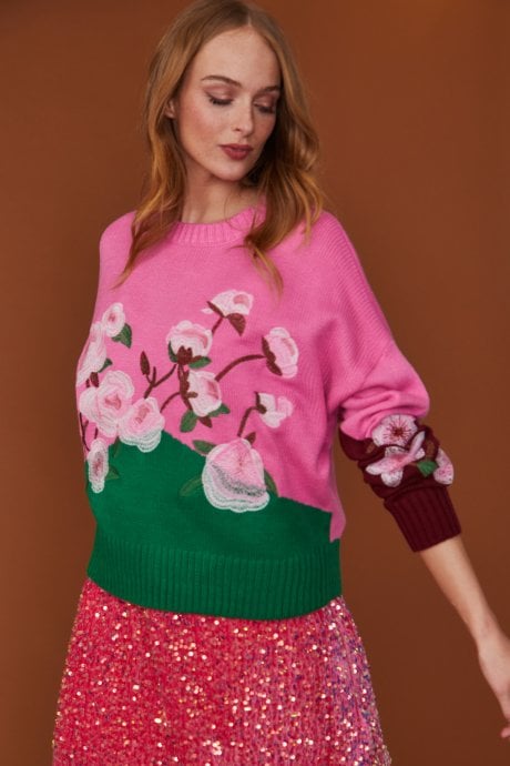 JAYLEY Floral Banana Peel Jumper In Pink