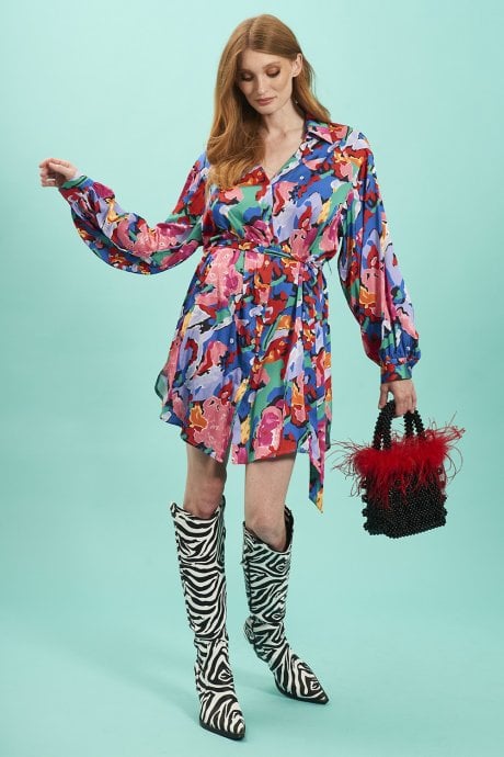 JAYLEY Floral Shirt Dress With Long Sleeves And Belt