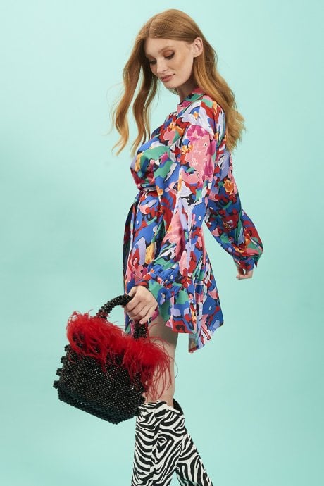 JAYLEY Floral Shirt Dress With Long Sleeves And Belt