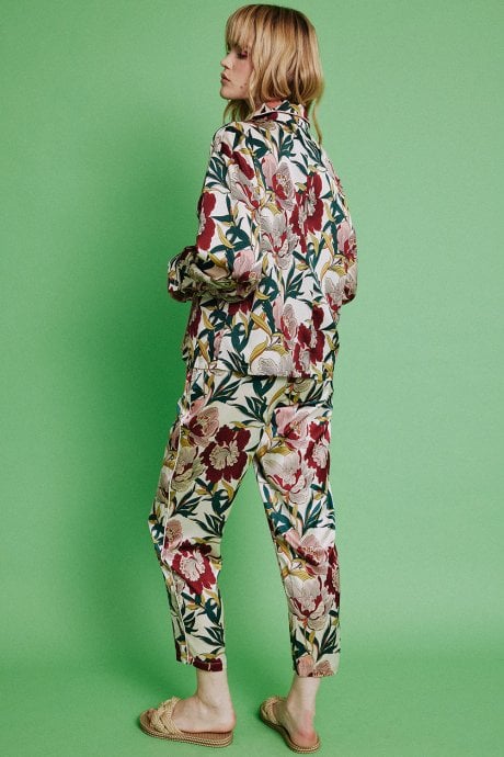 JAYLEY Floral Silk Blend Botanical Hibiscus Shirt