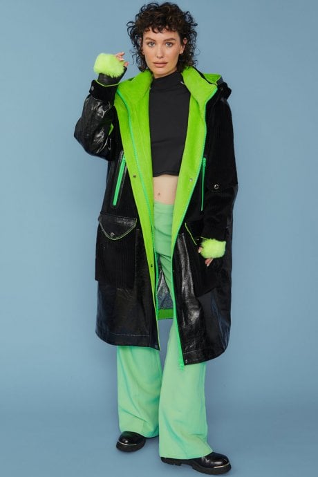 JAYLEY Fluorescent Green Faux Fur Fingerless Gloves