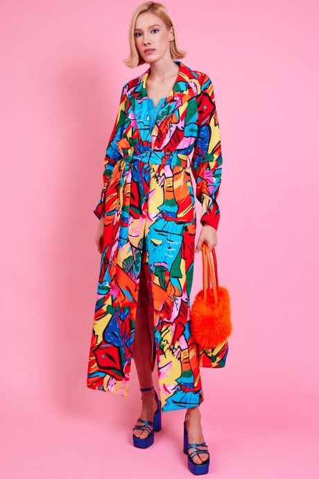 JAYLEY Freddie Tencel Blend Digital Print Trench Coat In Multi Colour