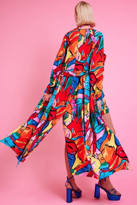 JAYLEY Freddie Tencel Blend Digital Print Trench Coat In Multi Colour