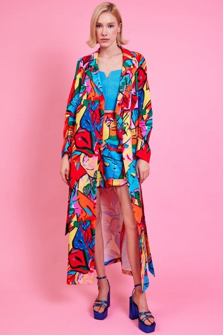 JAYLEY Freddie Tencel Blend Digital Print Trench Coat In Multi Colour