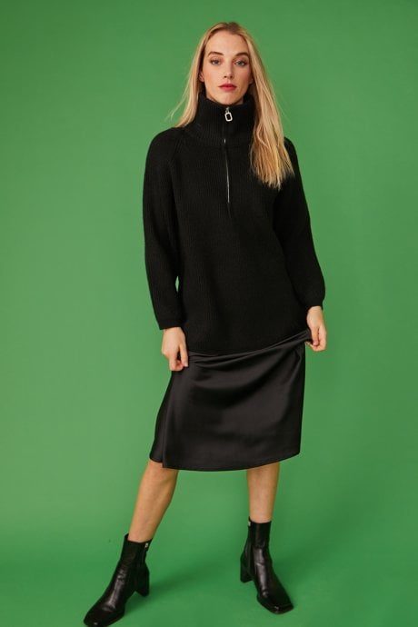 JAYLEY Funnel Neck Ribbed Jumper In Black