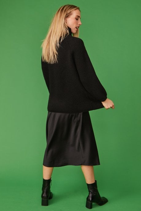 JAYLEY Funnel Neck Ribbed Jumper In Black