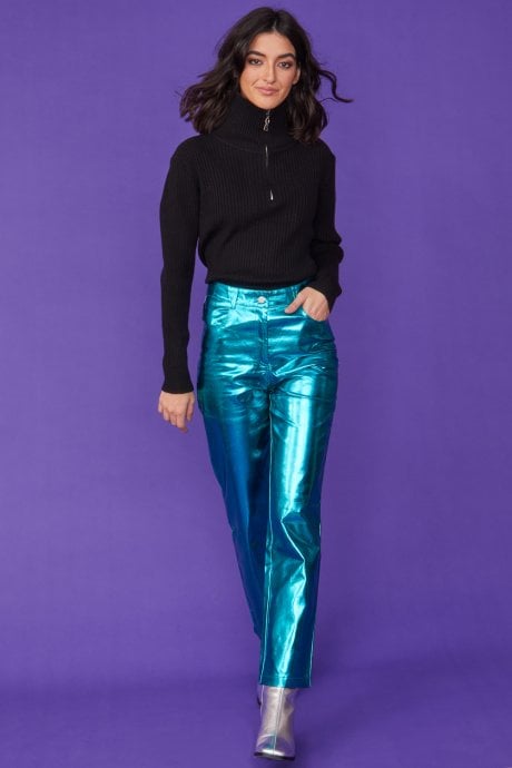 JAYLEY Funnel Neck Ribbed Jumper in Black