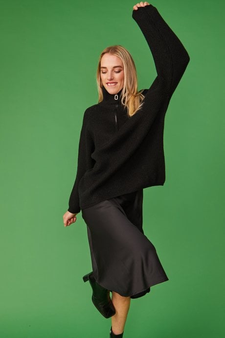 JAYLEY Funnel Neck Ribbed Jumper in Black