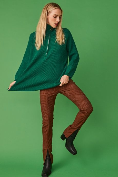 JAYLEY Funnel Neck Ribbed Jumper in Green