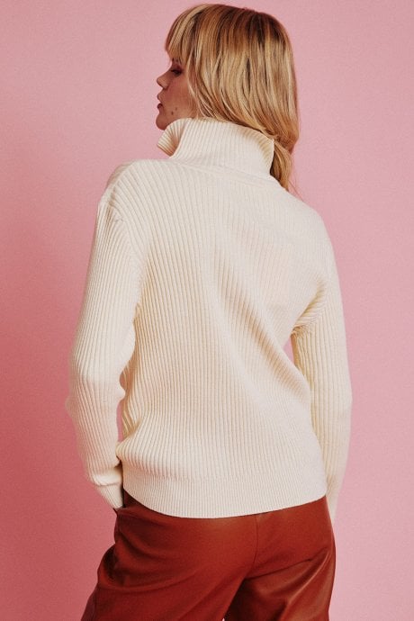 JAYLEY Funnel Neck Ribbed Jumper In White
