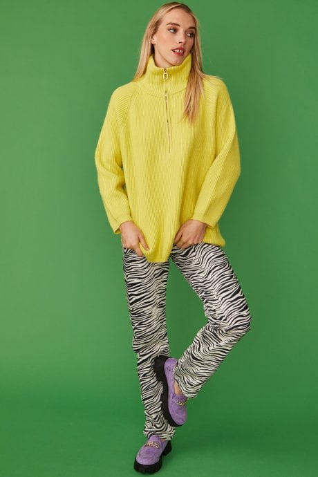 JAYLEY Funnel Neck Ribbed Jumper In Yellow