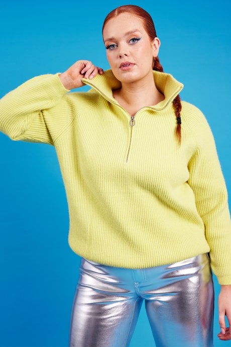 JAYLEY Funnel Neck Ribbed Jumper In Yellow