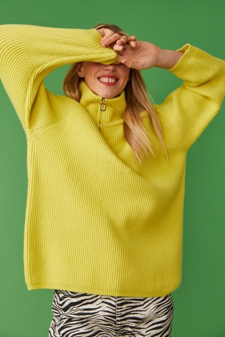 JAYLEY Funnel Neck Ribbed Jumper in Yellow