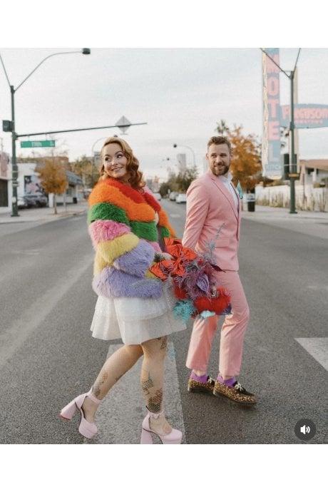 JAYLEY Gaga Faux Fur Striped Rainbow Coat