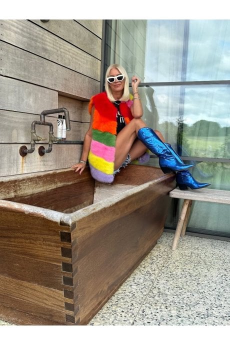 JAYLEY Gaga Faux Fur Striped Rainbow Gilet | Waistcoat