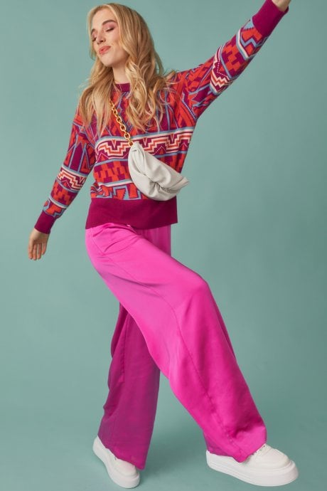 JAYLEY Geo Print Jumper In Pink And Red