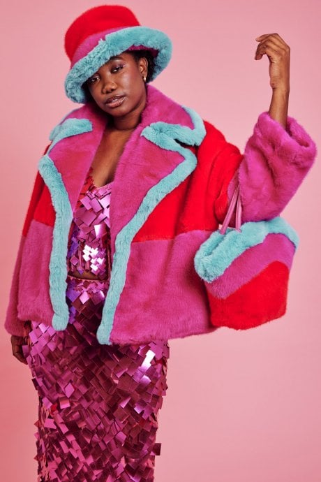 JAYLEY Gigi Patchwork Cropped Coat