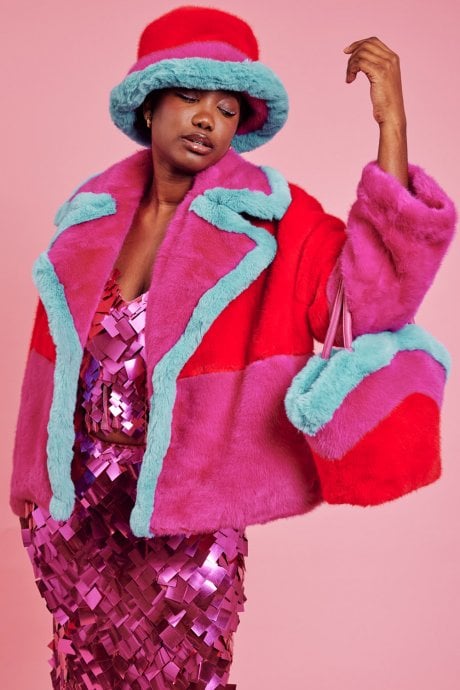 JAYLEY Gigi Patchwork Cropped Coat