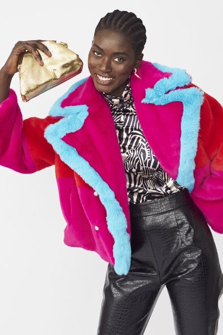 JAYLEY Gigi Patchwork Cropped Coat