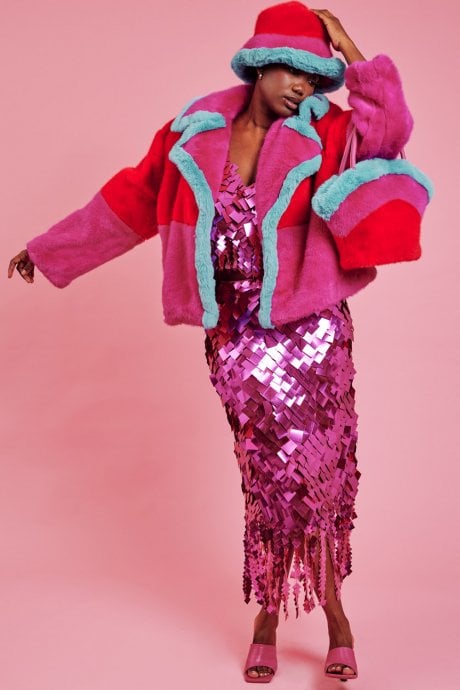 JAYLEY Gigi Patchwork Cropped Coat