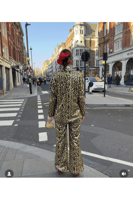 JAYLEY Gold Animal Print Sequin Blazer