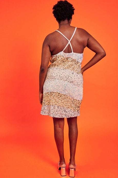 JAYLEY Gold Champagne And White Sequin Velvet Dress