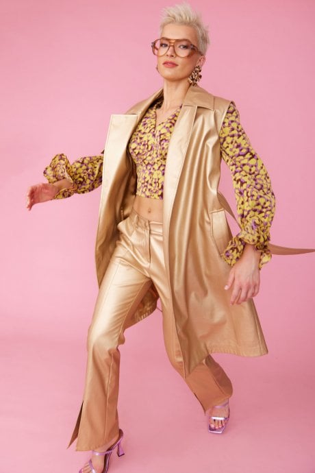 JAYLEY Gold Faux Suede Metallic Maxi Gilet | Waistcoat