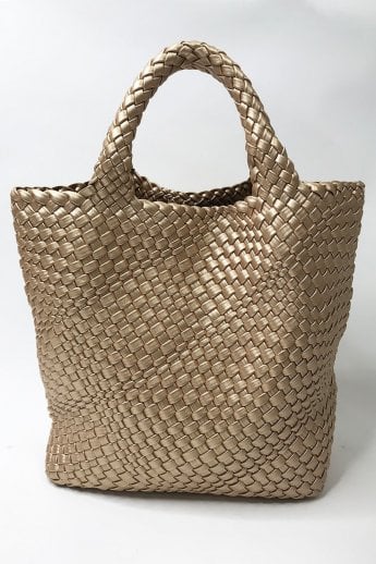 JAYLEY Gold Hand Knitted ECO Leather Tote Bag With Matching Purse