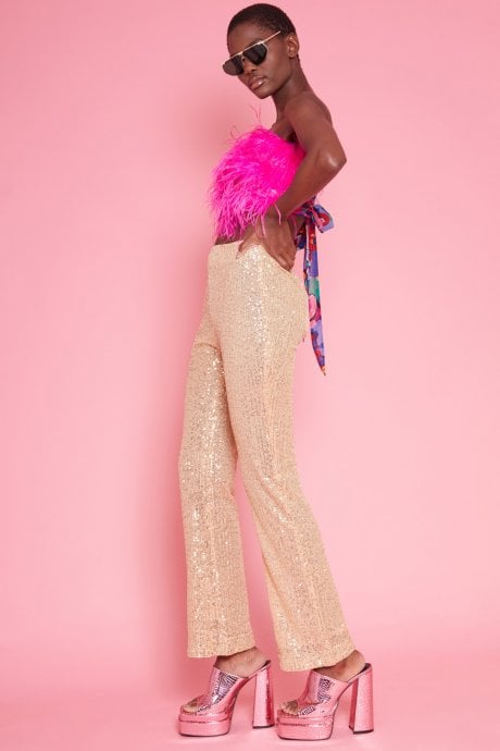 JAYLEY Gold Lightweight Sequin Trousers