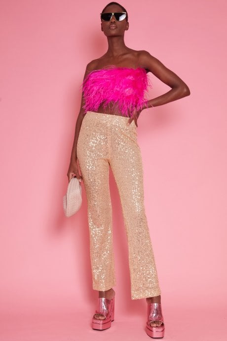 JAYLEY Gold Lightweight Sequin Trousers