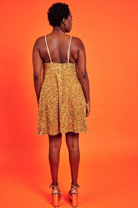 JAYLEY Gold Sequin Cami Swing Dress