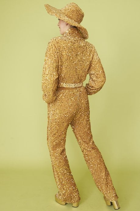 JAYLEY Gold Sequin Cropped Biker Jacket